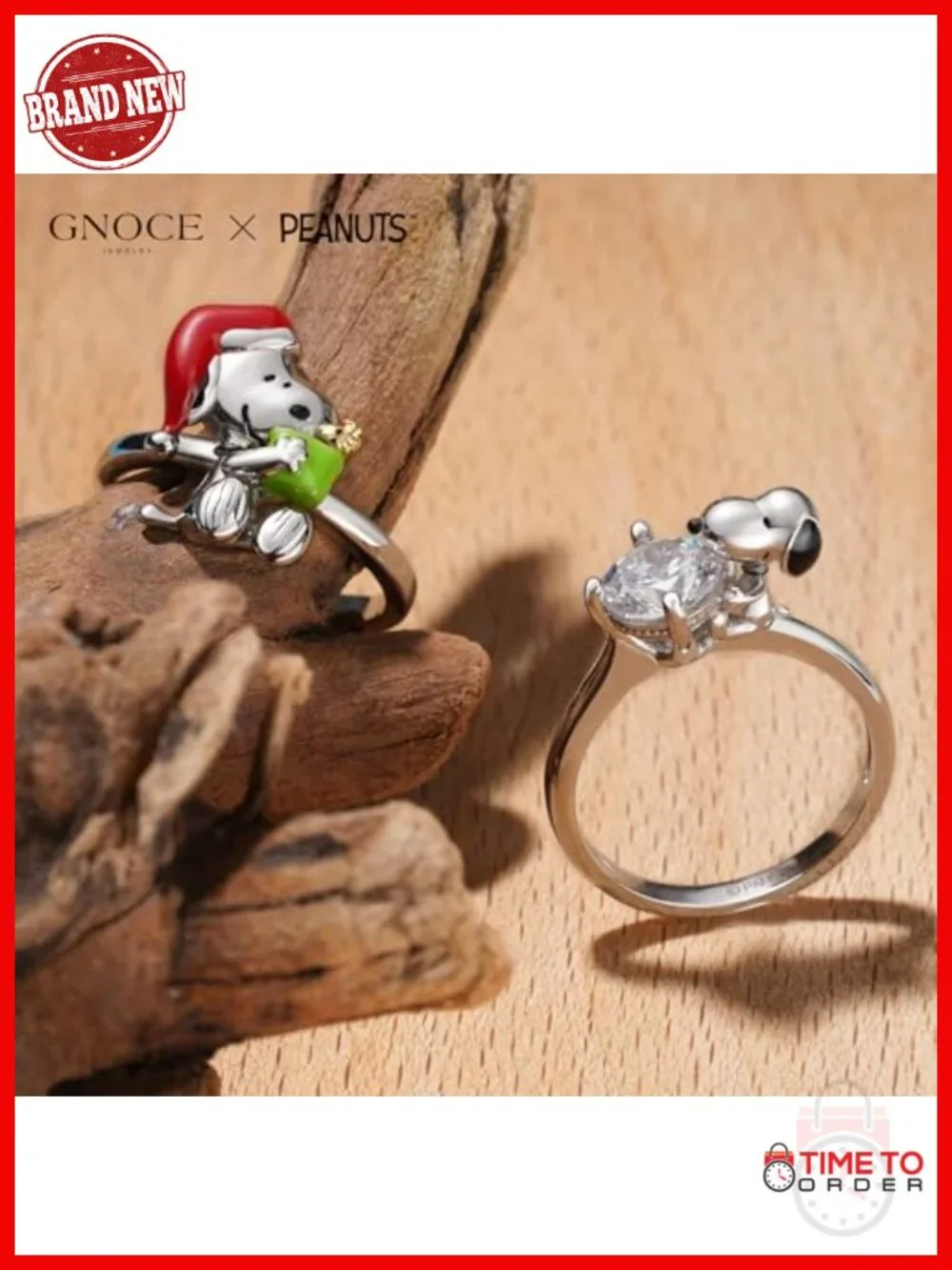 925 Sterling Silver Snoopy Hug Diamond Ring Statement Jewelry
